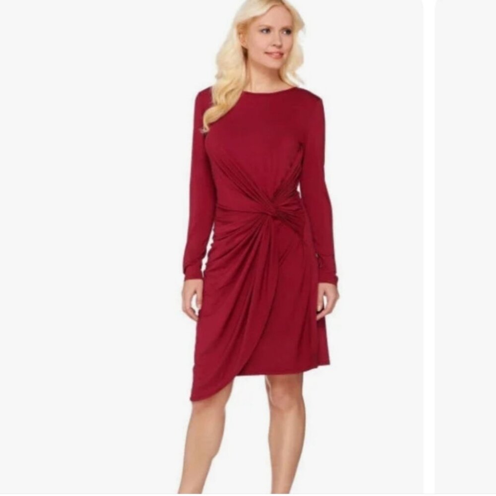 H by Halston Raspberry Wine Knotted Jersey Knit Draped Dress Size 6